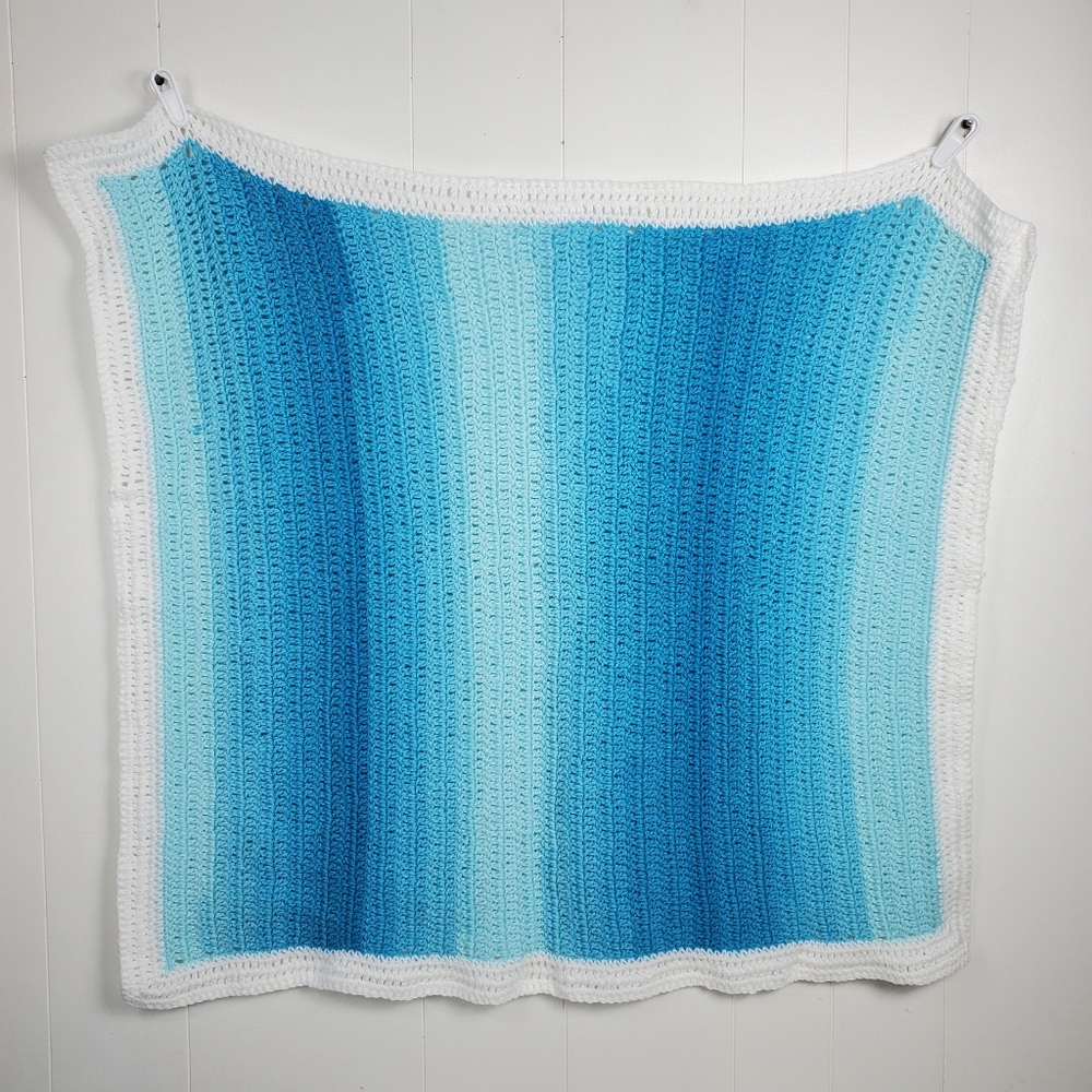 New Handmade crochet striped ombre blue 36" square blanket